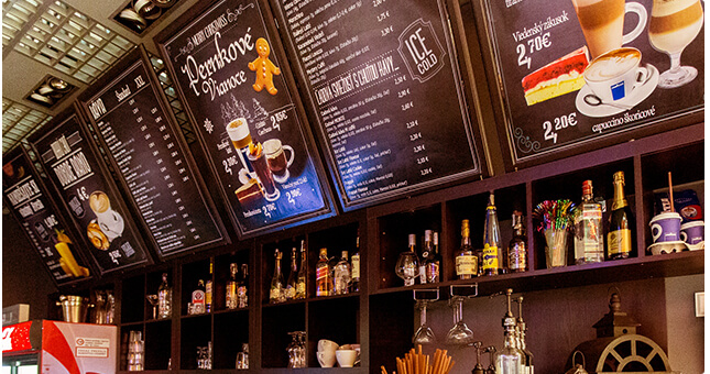 Menu bordy nad bar