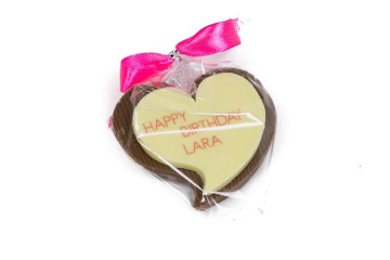 Čokoládové srdce s potlačou loga Happy Birthay Lara