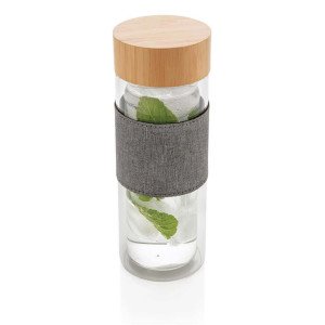 Dvojstenná sklenená fľaša s bambusovým uzáverom Impact - Reklamnepredmety
