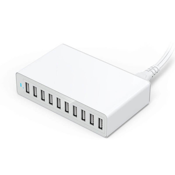 Sieťový USB adaptér s 10 USB výstupmi, 50 WATT