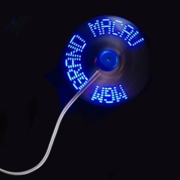 LED USB vetráčik so svietiacim textom