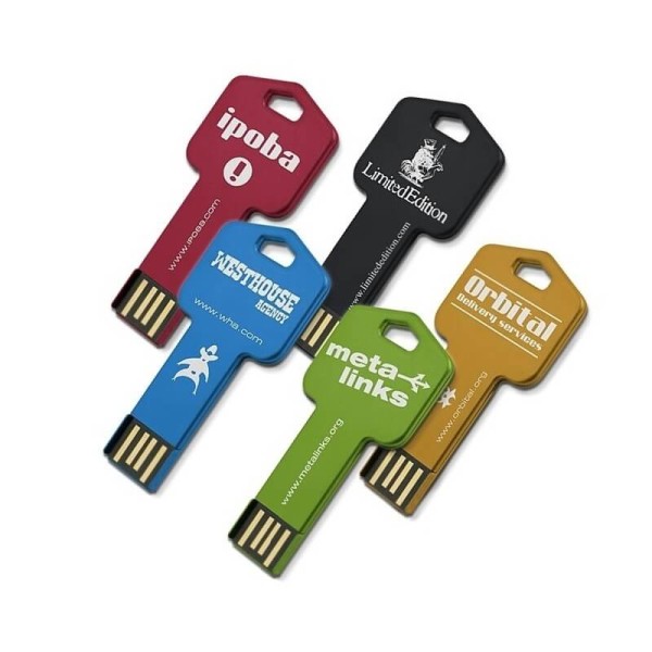 Kovový USB flash disk v tvare kľúča v mnohých farbách
