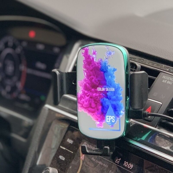 Moderný bezdrôtový držiak na mobil do auta so svietiacim LED logom