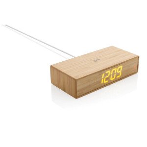 Bambusové digitálne hodiny s bezdrôtovou nabíjačkou 5W - Reklamnepredmety