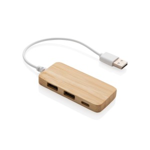 Bambusový USB hub s USB C - Reklamnepredmety