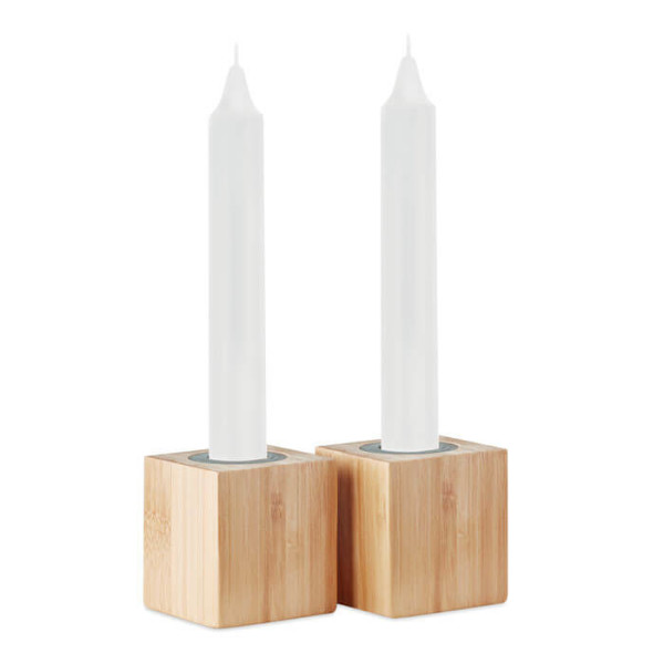 Sada 2 sviečok a svietnikov z bambusu  PYRAMIDE