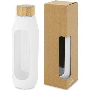 Fľaša s objemom 600 ml z borosilikátového skla so silikónovým obalom Tidan - Reklamnepredmety