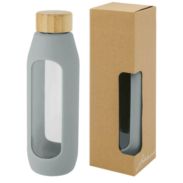 Fľaša s objemom 600 ml z borosilikátového skla so silikónovým obalom Tidan
