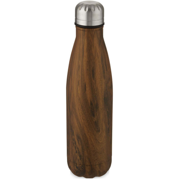 Nerezová fľaša s vákuovou izoláciou s objemom 500 ml s drevenou potlačou Cove