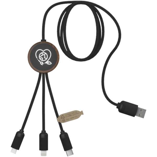 Nabíjací kábel 3v1 z rPET so svietiacim logom a okrúhlym bambusovým puzdrom SCX.design C36