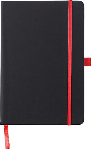 BARTAMUR Čierny zápisník A5 s tvrdými doskami a farebnou gumičkou