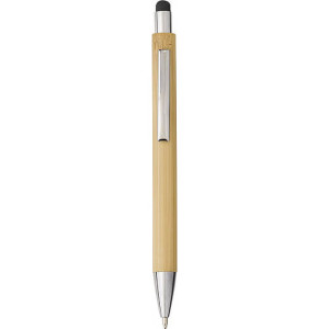 Bambusové guľôčkové pero s farebnou špičkou, čierna náplň - Reklamnepredmety
