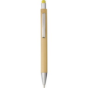 Bambusové guľôčkové pero s farebnou špičkou, čierna náplň - Reklamnepredmety