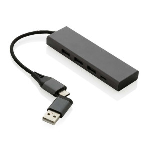 USB rozbočovač Terra z RCS recykl. hliníka - Reklamnepredmety