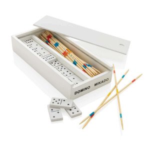 FSC® drevená sada domino/mikádo v krabičke - Reklamnepredmety