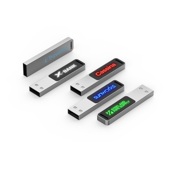Slim mini kovový USB 2.0 / 3.0 flash disk s LED logom