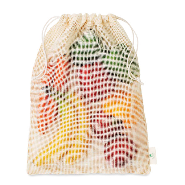 Sieťovaná bavlnená taška na potraviny s vlastnou etiketou