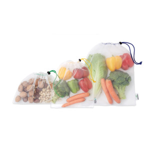 3-dielna súprava RPET sieťovaných tašiek na potraviny s vlastnou etiketou - Reklamnepredmety