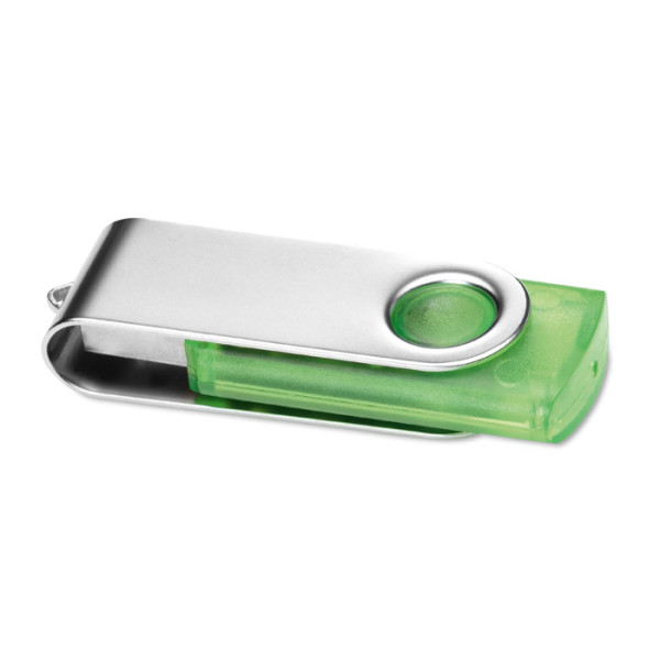 Priehľadný USB flash disk s kovovým krytom, potlač v cene