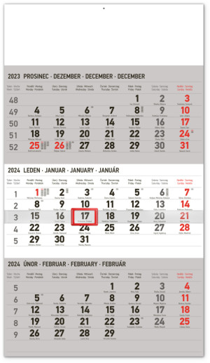 Nástenný kalendár 3-mesačný štandard šedý – s českými menami CZ 2024 - Reklamnepredmety