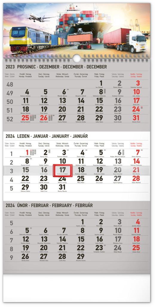 Nástenný kalendár 3-mesačný Špedícia šedý – s českými menami CZ 2024