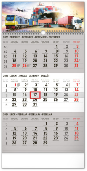 Nástenný kalendár 3-mesačný Špedícia šedý – s českými menami CZ 2024 - Reklamnepredmety