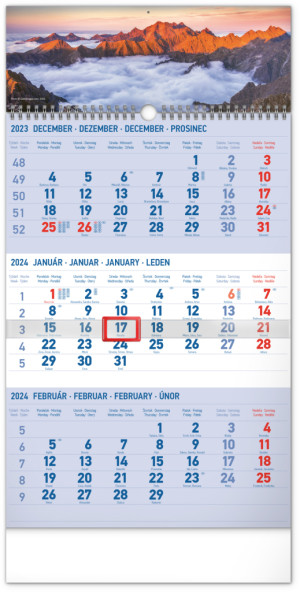 Nástenný kalendár 3-mesačný Tatry modrý – so slovenskými menami 2024 - Reklamnepredmety