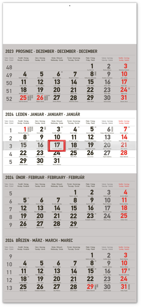 Nástenný kalendár 4-mesačný štandard CZ 2024