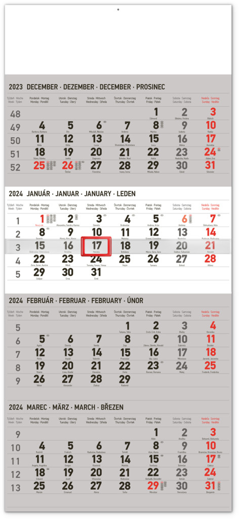Nástenný kalendár 4-mesačný štandard 2024 SK