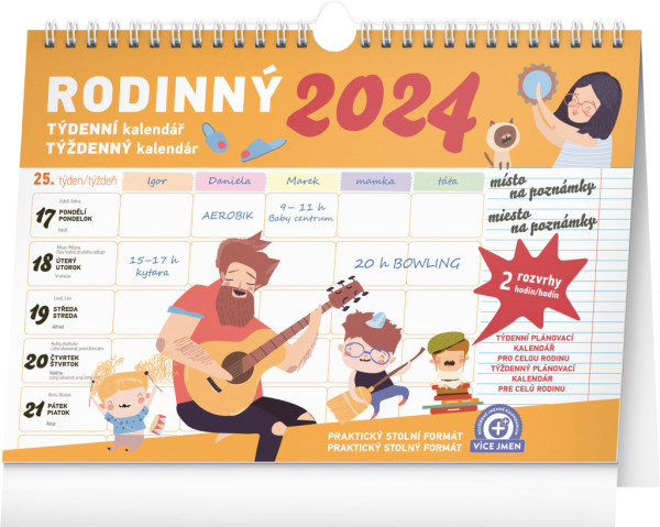 Týždenný rodinný plánovací kalendár s háčikom CZ/SK 2024