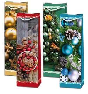 Mix darčekových tašiek na fľašu s vianočným motívom - Reklamnepredmety