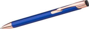 Hliníkové guľôčkové pero s modrou náplňou a detailmi vo farbe ružového zlata - Reklamnepredmety