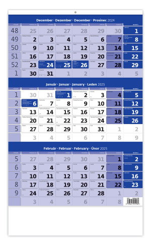 Trojmesačný kalendár modrý s menným kalendáriom - Reklamnepredmety