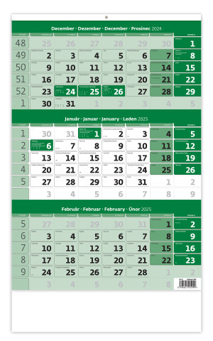 Trojmesačný kalendár zelený s menným kalendáriom - Reklamnepredmety