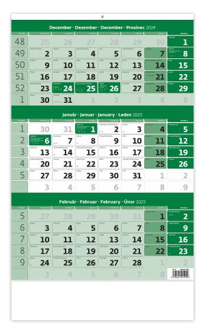 Trojmesačný kalendár zelený s menným kalendáriom - Reklamnepredmety