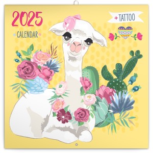 Poznámkový kalendár Šťastné lamy 2025, 30 × 30 cm - Reklamnepredmety