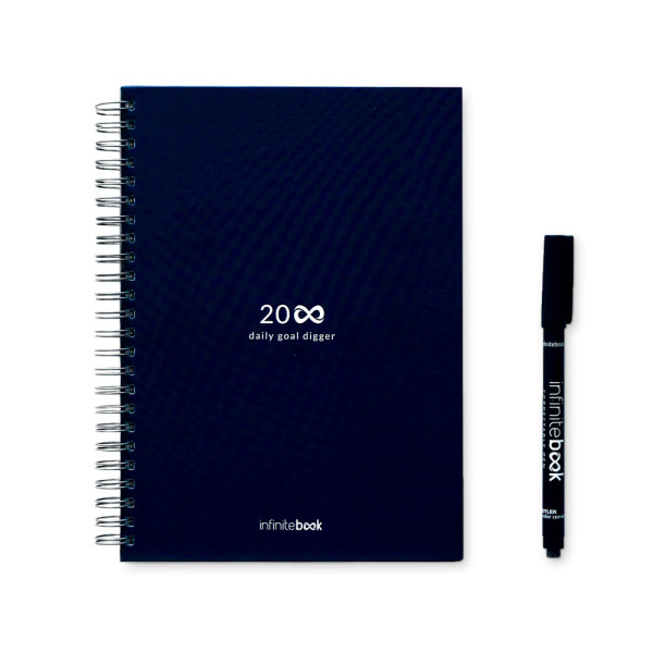 STARTER KIT INFINITE PLANNER A5. Sada obsahuje nekonečný diár A5, čistiacu súpravu, fixku a držiak na fixky