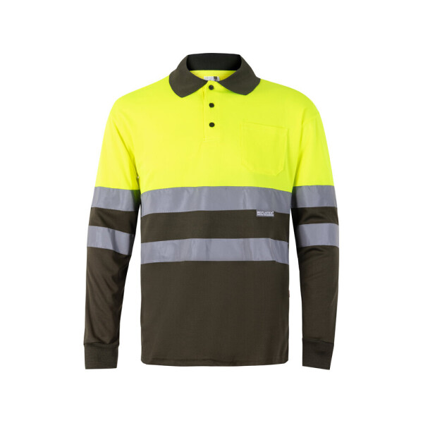 VL VULCAN. Dvojfarebné polo tričko s vzorom bird-eye (160 g/m²) s dlhými rukávmi, z polyesteru (100 %)