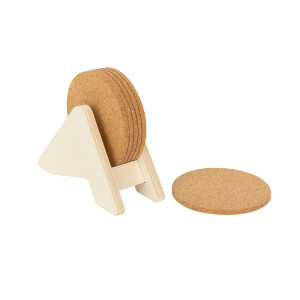 PLYCORK. Stojan z preglejky so 6 korkovými podložkami - Reklamnepredmety