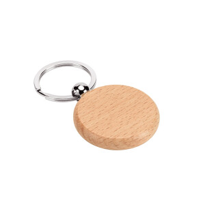 STEWIE ROUND. Okrúhly prívesok na kľúče z bukového dreva - Reklamnepredmety