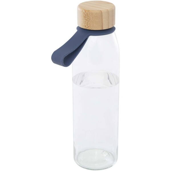 Sklenená fľaša na vodu Porto s objemom 500 ml, silikónovou rukoväťou a bambusovým viečkom