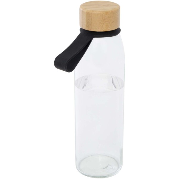 Sklenená fľaša na vodu Porto s objemom 500 ml, silikónovou rukoväťou a bambusovým viečkom