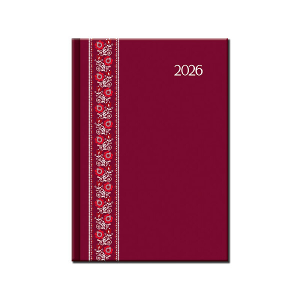 Denný diár A5 FOLK červený 2026
