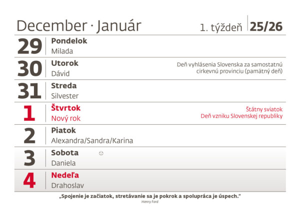 Týždenný kalendár s citátmi