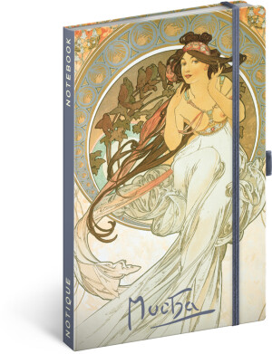 NOTIQUE Notes Alfons Mucha – Hudba, linajkový, 13 x 21 cm - Reklamnepredmety