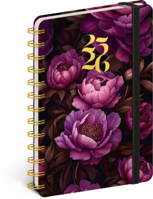 NOTIQUE Špirálový 18-mesačný diár Petito – Fialové kvety 2025/2026, 13 x 18 cm - Reklamnepredmety