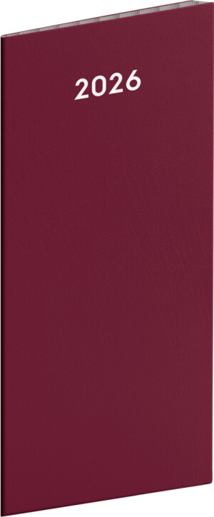 NOTIQUE Vreckový diár Vínový 2026, plánovací mesačný, 8 x 18 cm - Reklamnepredmety