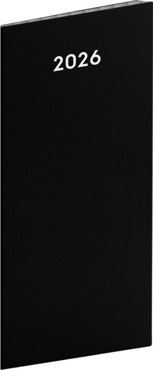 NOTIQUE Vreckový diár Čierny 2026, plánovací mesačný, 8 x 18 cm - Reklamnepredmety