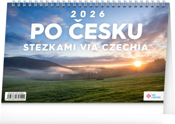 NOTIQUE Stolový kalendár Okolo Česka chodníkmi Via Czechia CZ 2026, 23,1 x 14,5 cm