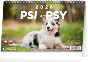 NOTIQUE Stolový kalendár Psi – Psy CZ/SK 2026, 23,1 x 14,5 cm - Reklamnepredmety